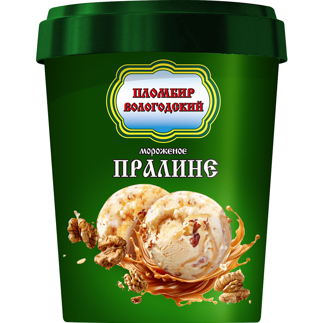 Пралине. Пломбир с грецким орехом и мягкой карамелью 